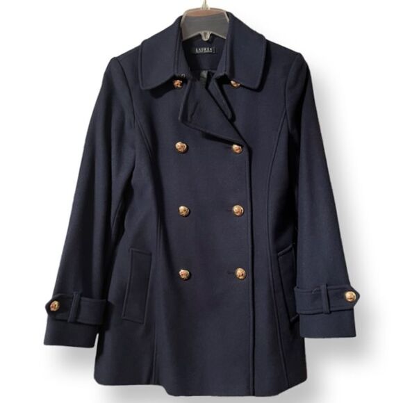 Lauren Ralph Lauren Metal Button Double Breasted Pea Coat Navy Size 4 New No Tag - Picture 2 of 9